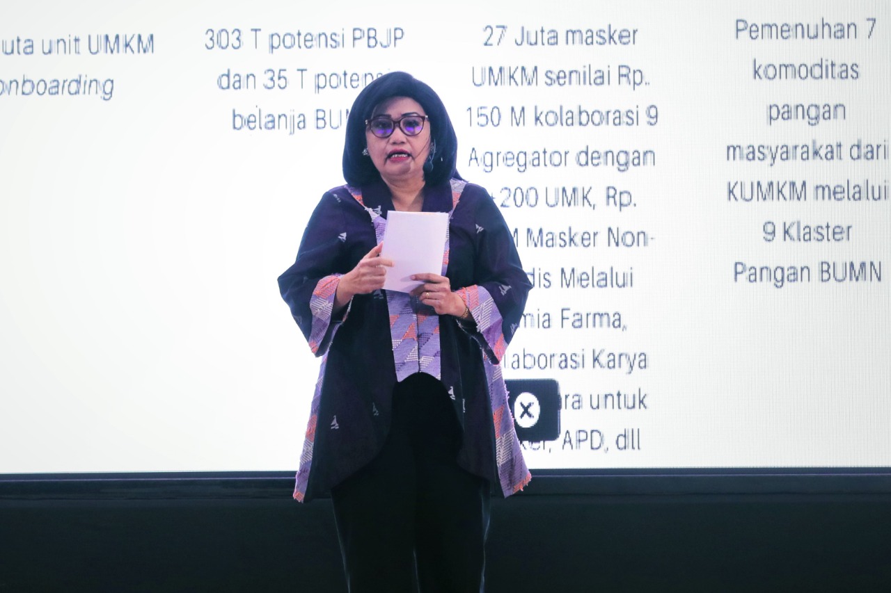 Deputi Bidang Produksi dan Pemasaran Kementerian Koperasi dan UKM Victoria Simanungkalit, pada acara Refleksi 2020 dan Outlook 2021, di Jakarta, belum lama ini. Foto: Kemenkop dan UKM untuk INDOPOSCO