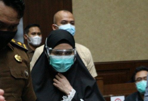 Jaksa Pinangki Sirna Malasari menjalani sidang pembacaan vonis di Pengadilan Tipikor Jakarta pada Senin (8/2/2021). Foto : Antara/Desca Lidya Natalia