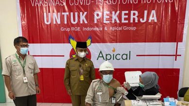 Karyawan Apical Dumai mendapatkan suntikan pertama vaksinasi covid-19 mandiri atau Vaksinasi Gotong Royong. Foto : Ist