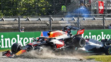 Tabrakan Di Gp Italia, Mobil Verstappen Di Atas Hamilton