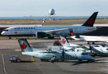 Illustrasi : Pesawat-pesawat Air Canada di Bandara Vancouver, British Columbia, Kanada