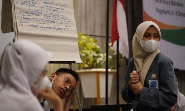 Potret sejumlah siswa yang hadir dalam acara Mentoring Motivator Muda Moderasi Beragama 2021 yang diterima Antara di Jakarta pada Kamis