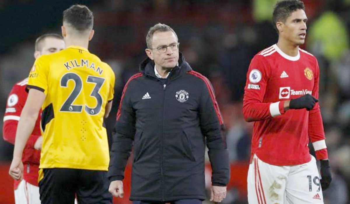 Pelatih interim Manchester United Ralf Rangnick setelah menjalani laga lanjutan Liga Premier antara Manchester United dan Wolverhampton Wanderers di Old Trafford, Manchester, Inggris.