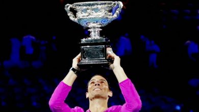 Petenis Spanyol Rafael Nadal Merayakan Keberhasilan Menjuarai Tunggal Putra Australia Open Di Melbourne Park