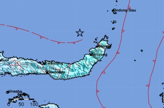Pusat gempa di Manado (BMKG untuk INDOPOS.CO.ID)